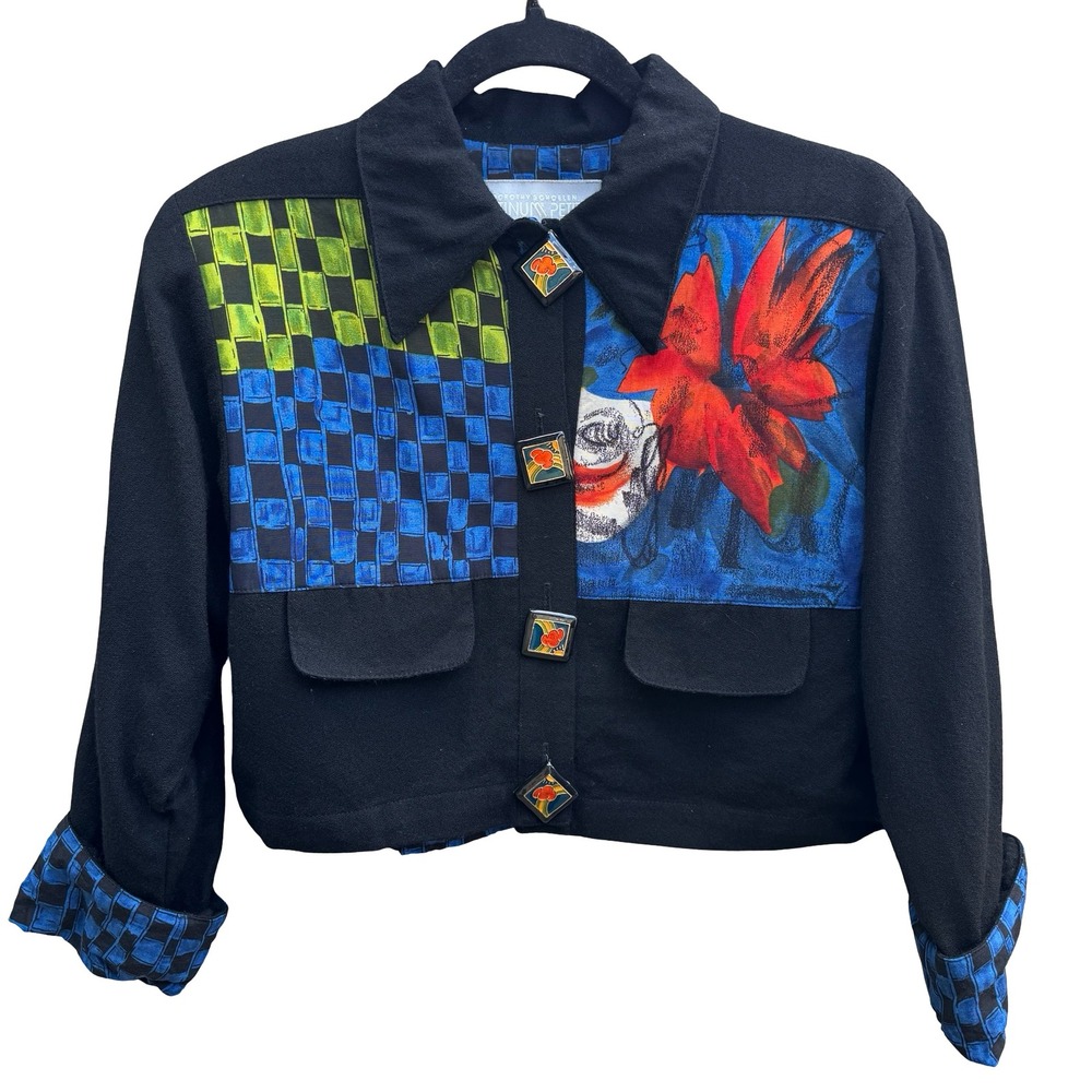 Dorothy Schoelen Platinum Vintage 90s Avant Garde Wool Art to Wear Crop Jacket L